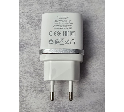 Сетевое зарядное устройство Hoco C12Q (QC3.0 USB/3A) + кабель Type-C NEW Новый